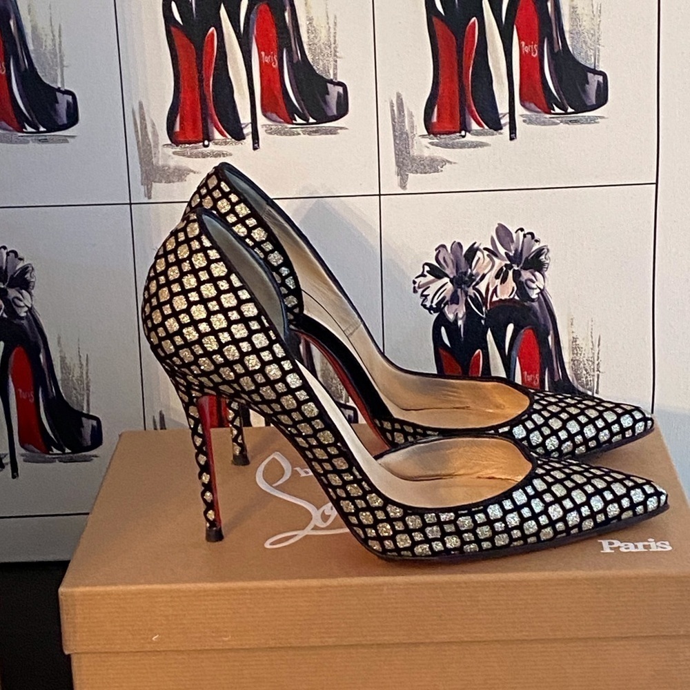 Christian Louboutin Iriza Glitter Velvet Net Pumps - Picture 5 of 10